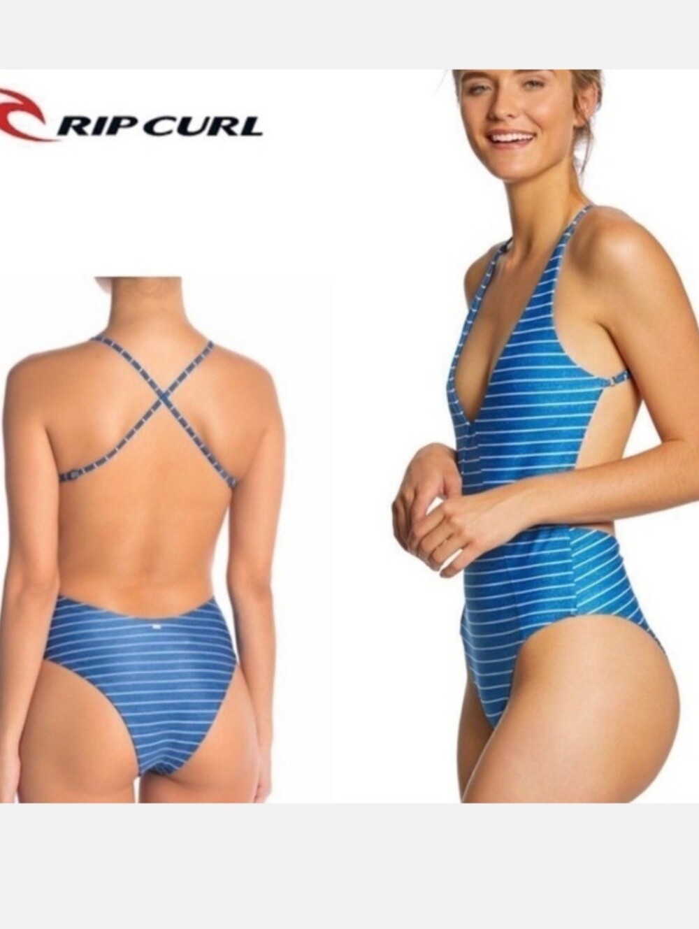Rip Curl - Small- Blue Striped One-Piece Swimsuit